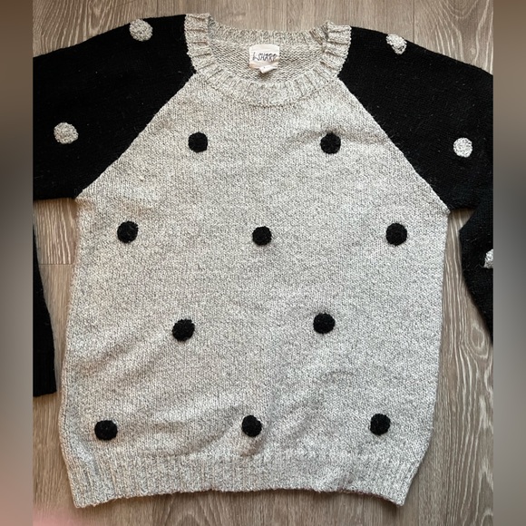 B-Sharp Polka Dot Knit Sweater Size L Whimsigoth Quirky Preppy Bauble Neutral - Picture 5 of 12